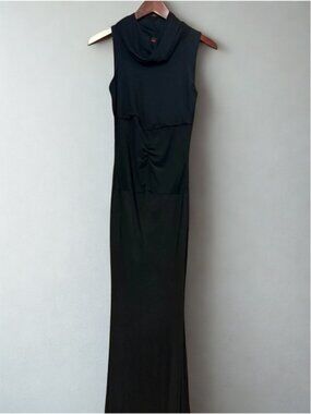 Black Sleeveless Cowl Neck Ruched Maxi Dress